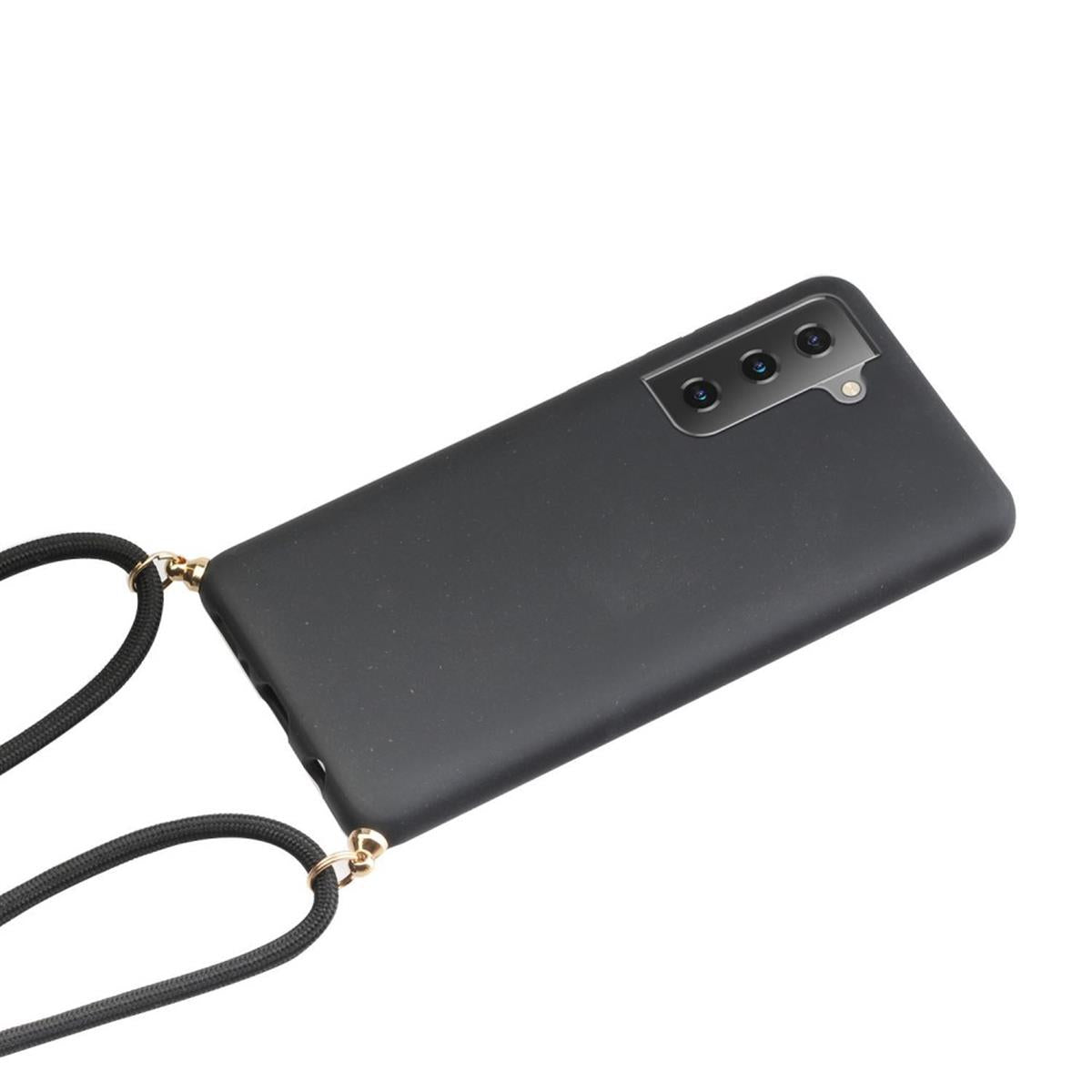 Hülle für Samsung Galaxy S21+ Handyhülle Silikon Case Band Handykette Kordel Schwarz