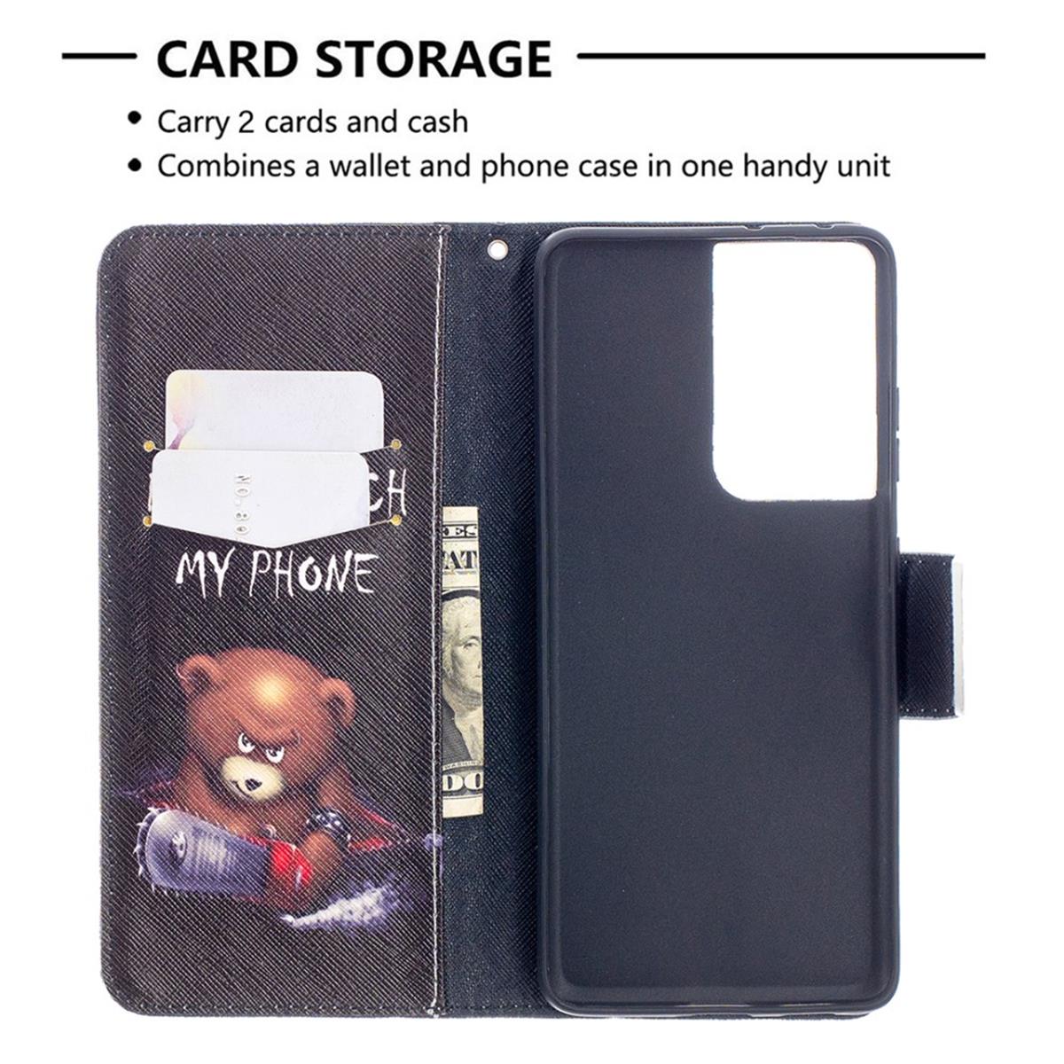 Hülle für Samsung Galaxy S21 Ultra Handyhülle Flip Case Cover Tasche Motiv Bär
