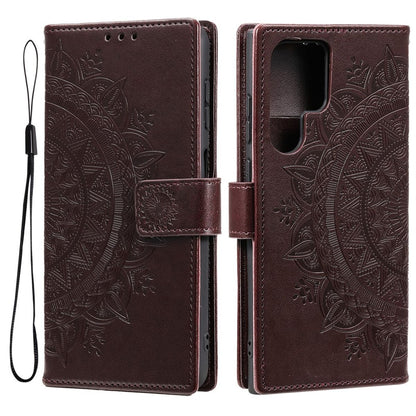Hülle für Samsung Galaxy S22 Ultra Handyhülle Flip Case Cover Etui Mandala Braun