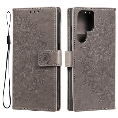 Hülle für Samsung Galaxy S22 Ultra Handyhülle Flip Case Cover Etui Mandala Grau