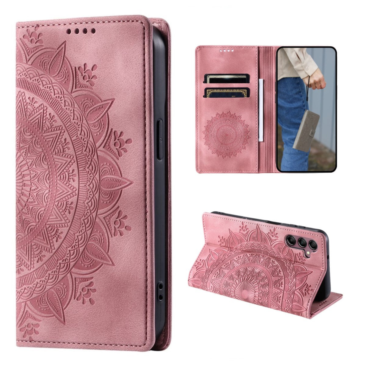 Hülle für Samsung Galaxy S24 Handyhülle Flip Case Cover Etui Mandala Rose