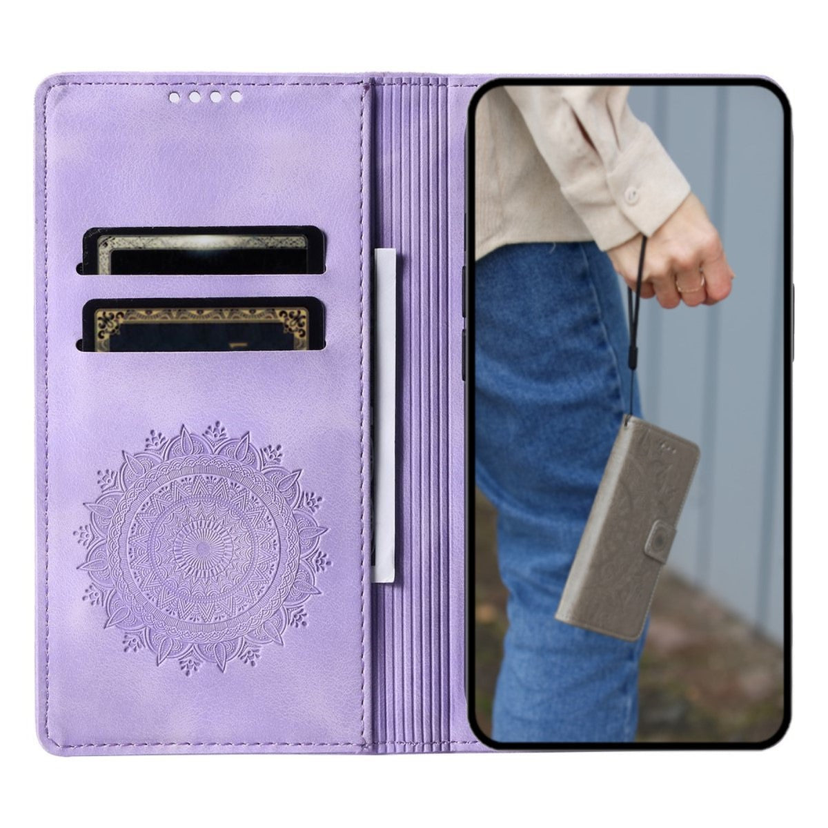 Hülle für Samsung Galaxy S24+ Handyhülle Flip Case Cover Tasche Mandala Lila