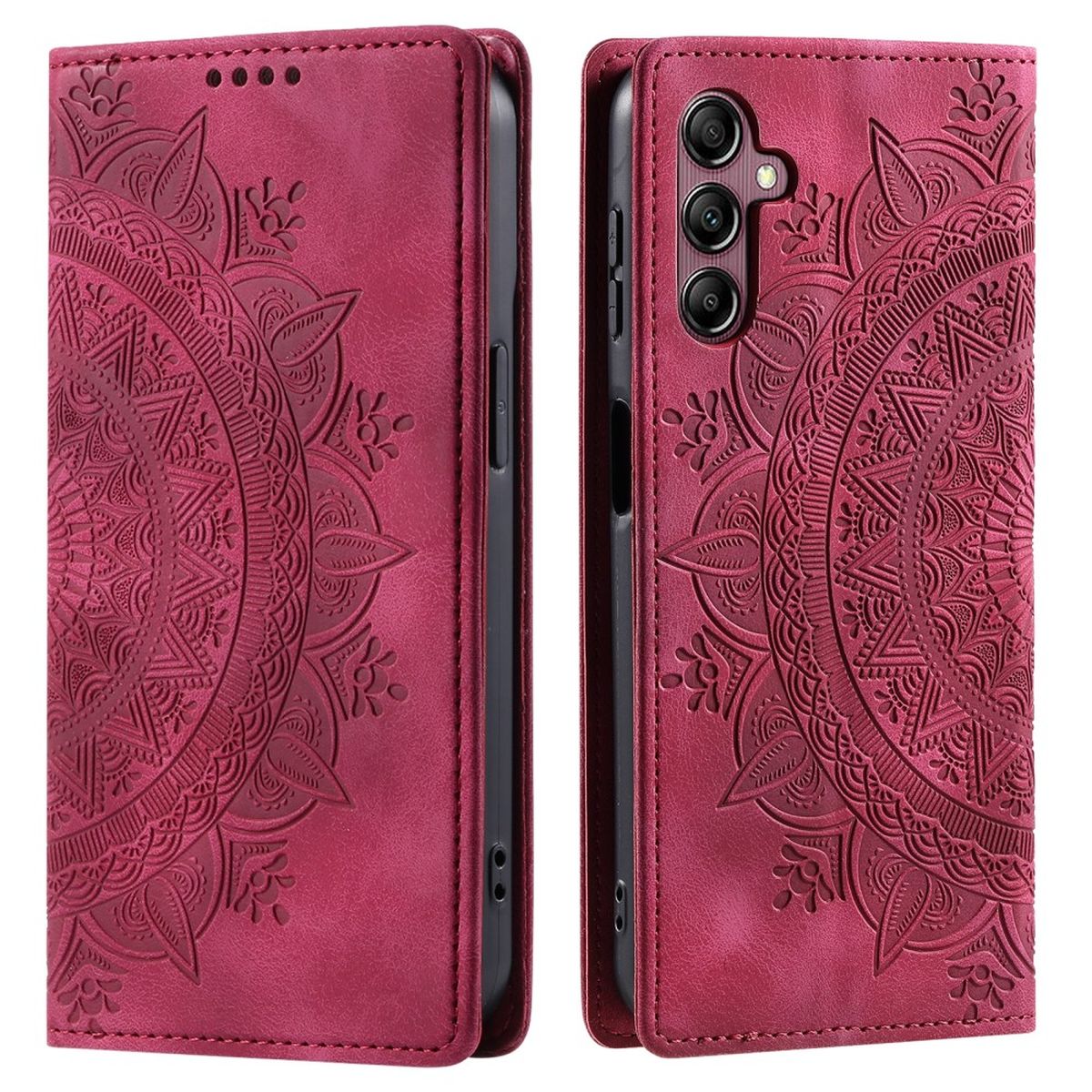 Hülle für Samsung Galaxy S24+ Handyhülle Flip Case Cover Tasche Mandala Rot