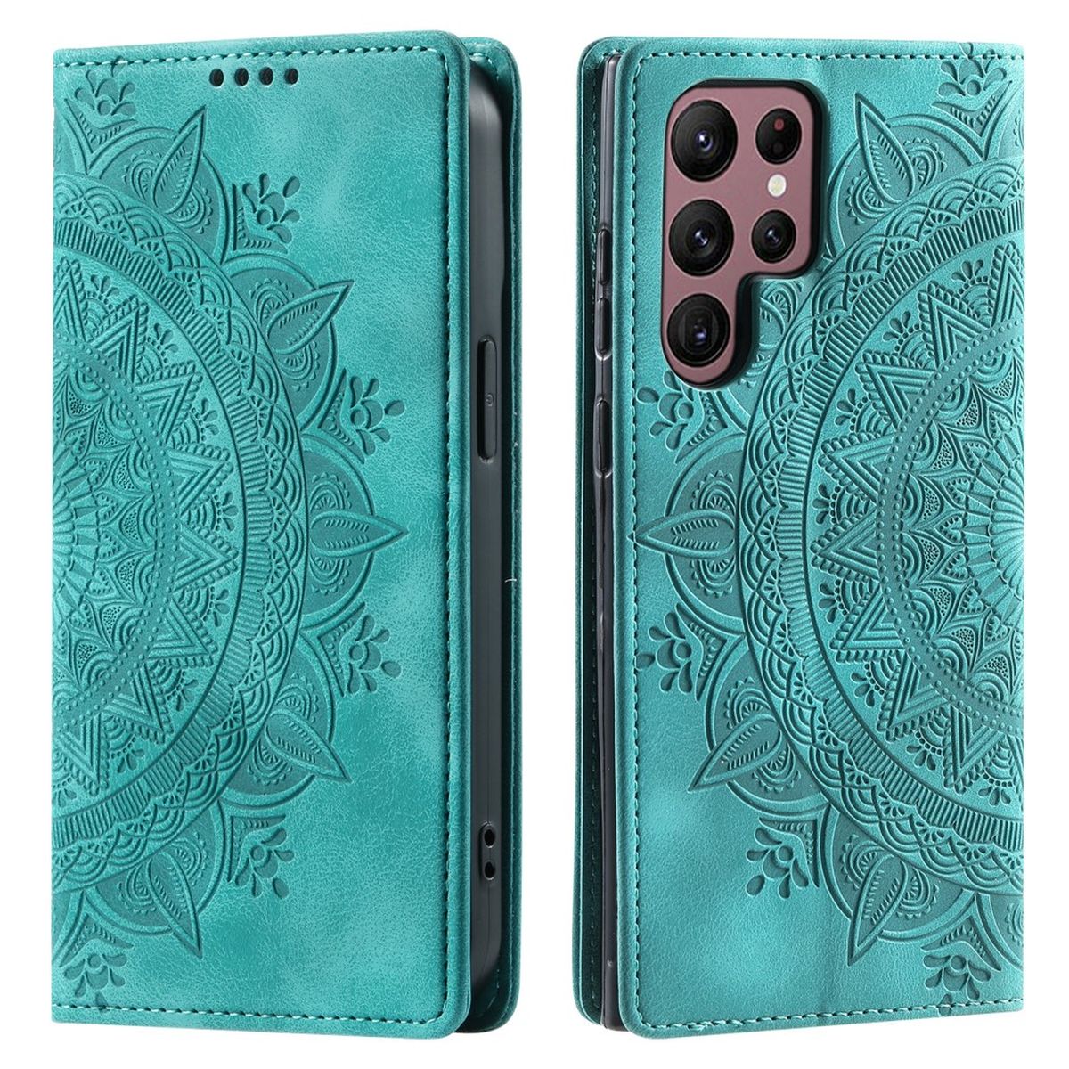 Hülle für Samsung Galaxy S24 Ultra Handyhülle Flip Case Cover Etui Mandala Grün