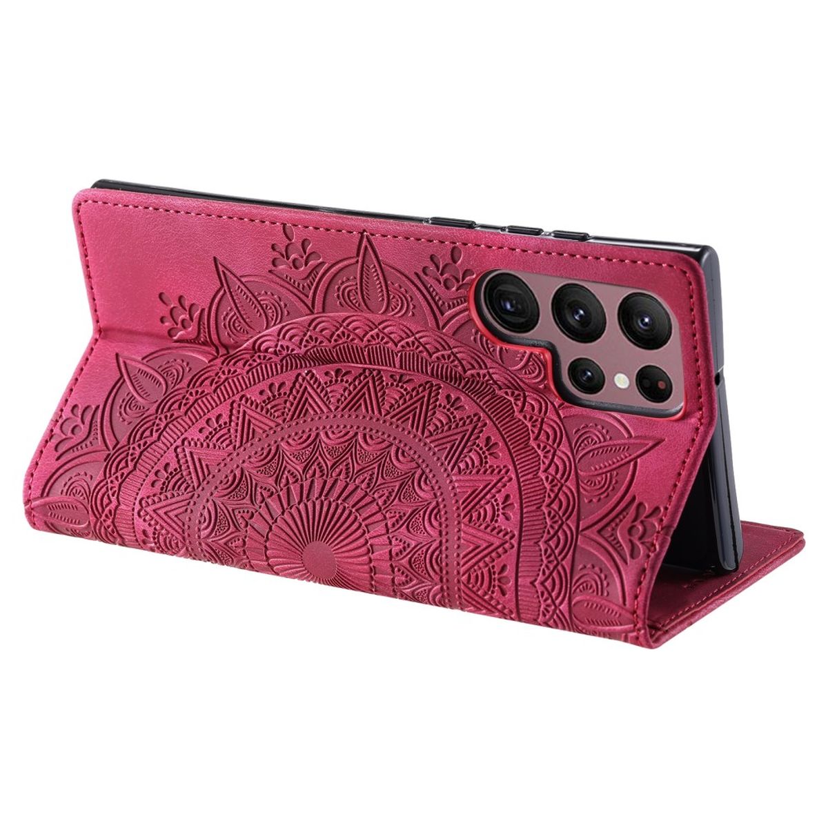Hülle für Samsung Galaxy S24 Ultra Handyhülle Flip Case Cover Etui Mandala Rot