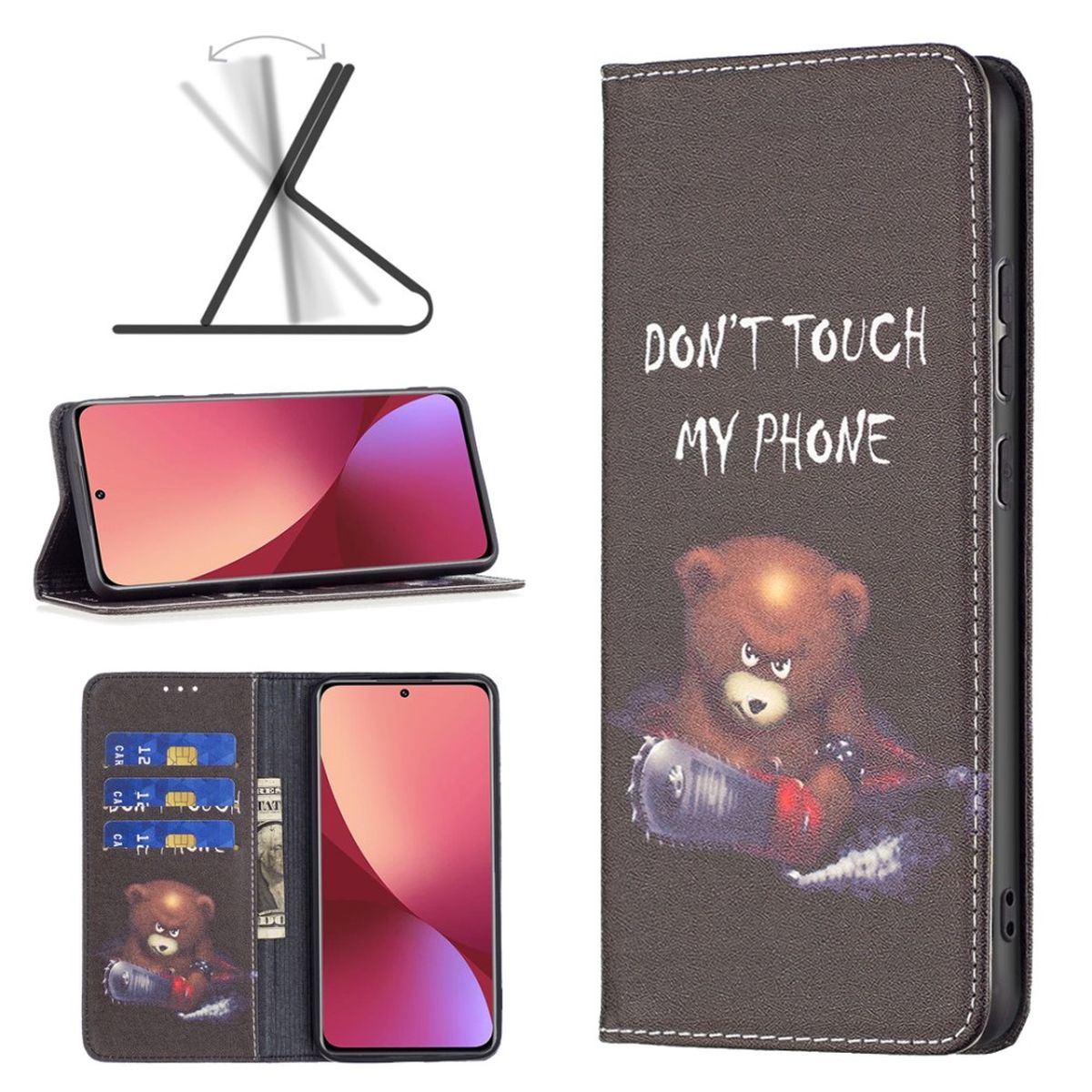 Hülle für Xiaomi 12/12X Handyhülle Flip Case Cover Tasche Schutzhülle Motiv Bär
