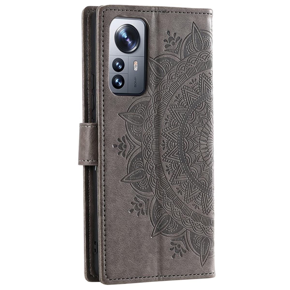 Hülle für Xiaomi 12 Pro Handyhülle Flip Case Cover Tasche Etui Mandala Grau