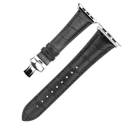 Leder Armband für Apple Watch 49/45/44/42mm Band Series Ultra/8/7/6/SE/5 schwarz
