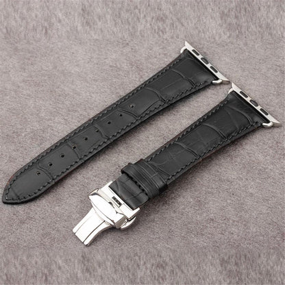 Leder Armband für Apple Watch 49/45/44/42mm Band Series Ultra/8/7/6/SE/5 schwarz