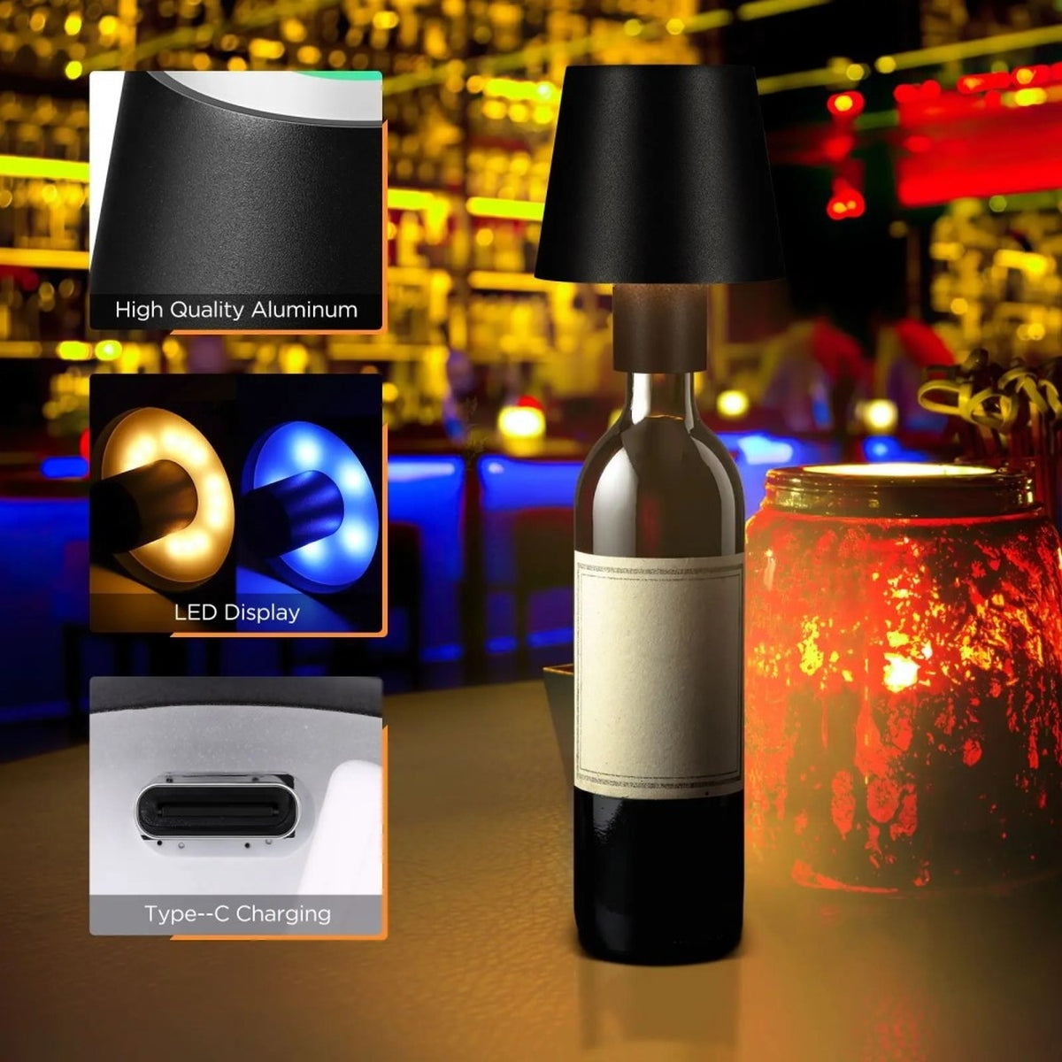 Tischleuchte Akku Flaschenlampe 5200 mhA Touchfunktion Dimmbare LED RGB Licht