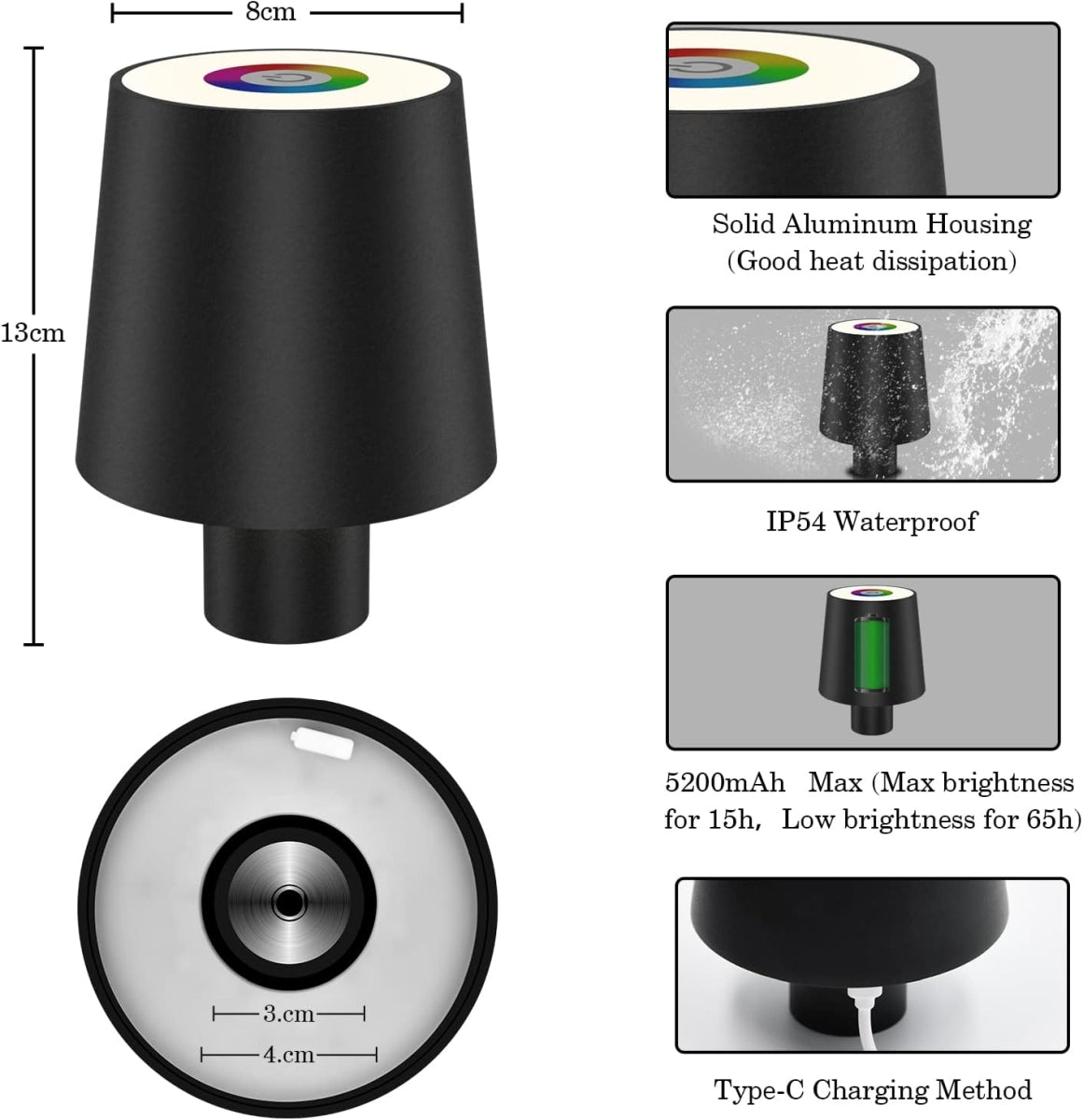 Tischleuchte Akku Flaschenlampe 5200 mhA Touchfunktion Dimmbare LED RGB Licht