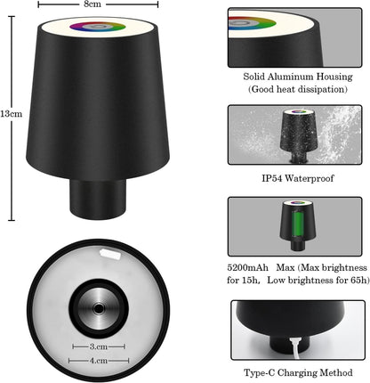 Tischleuchte Akku Flaschenlampe 5200 mhA Touchfunktion Dimmbare LED RGB Licht