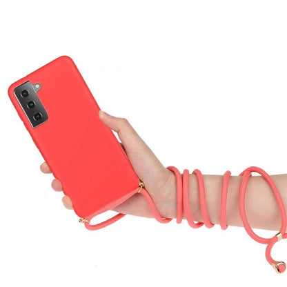 Hülle für Samsung Galaxy S21+ [Plus] Handyhülle Silikon Case Band Handykette Kordel Rot