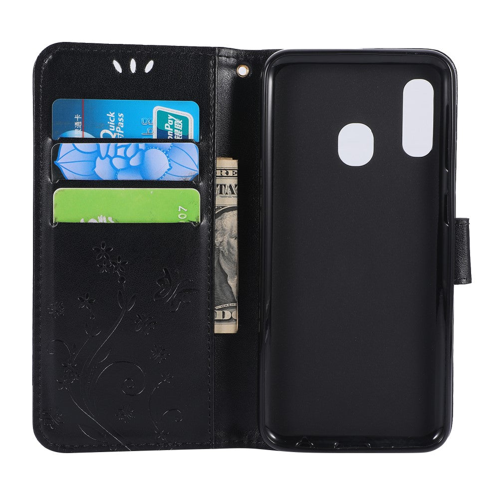 Hülle für Samsung Galaxy A20e Handyhülle Flip Case Schutz Tasche Schmetterling Schwarz