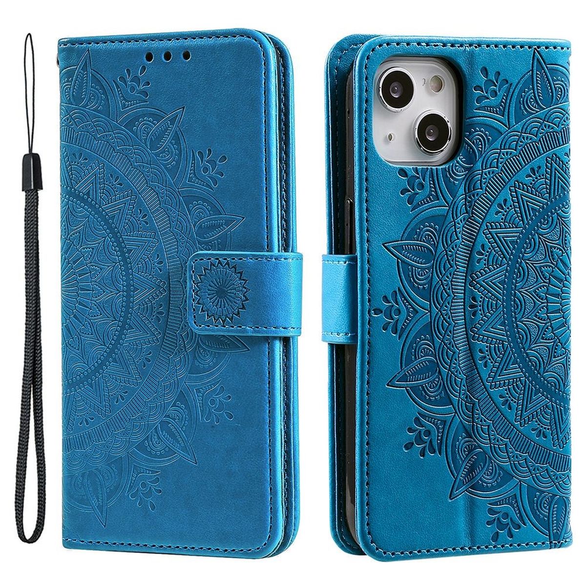 Hülle für Apple iPhone 14 Handyhülle Flip Case Cover Handy Tasche Mandala Blau