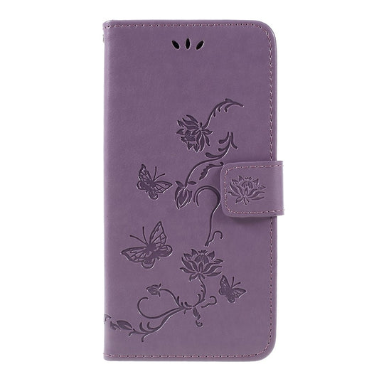 Hülle für Samsung Galaxy A7 (2018) Handyhülle Flip Case Cover Schmetterling Lila