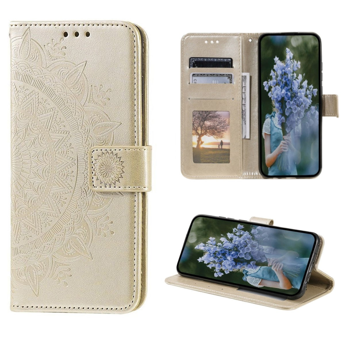 Hülle für Apple iPhone 14 Pro Max Handyhülle Flip Case Schutzhülle Mandala Gold