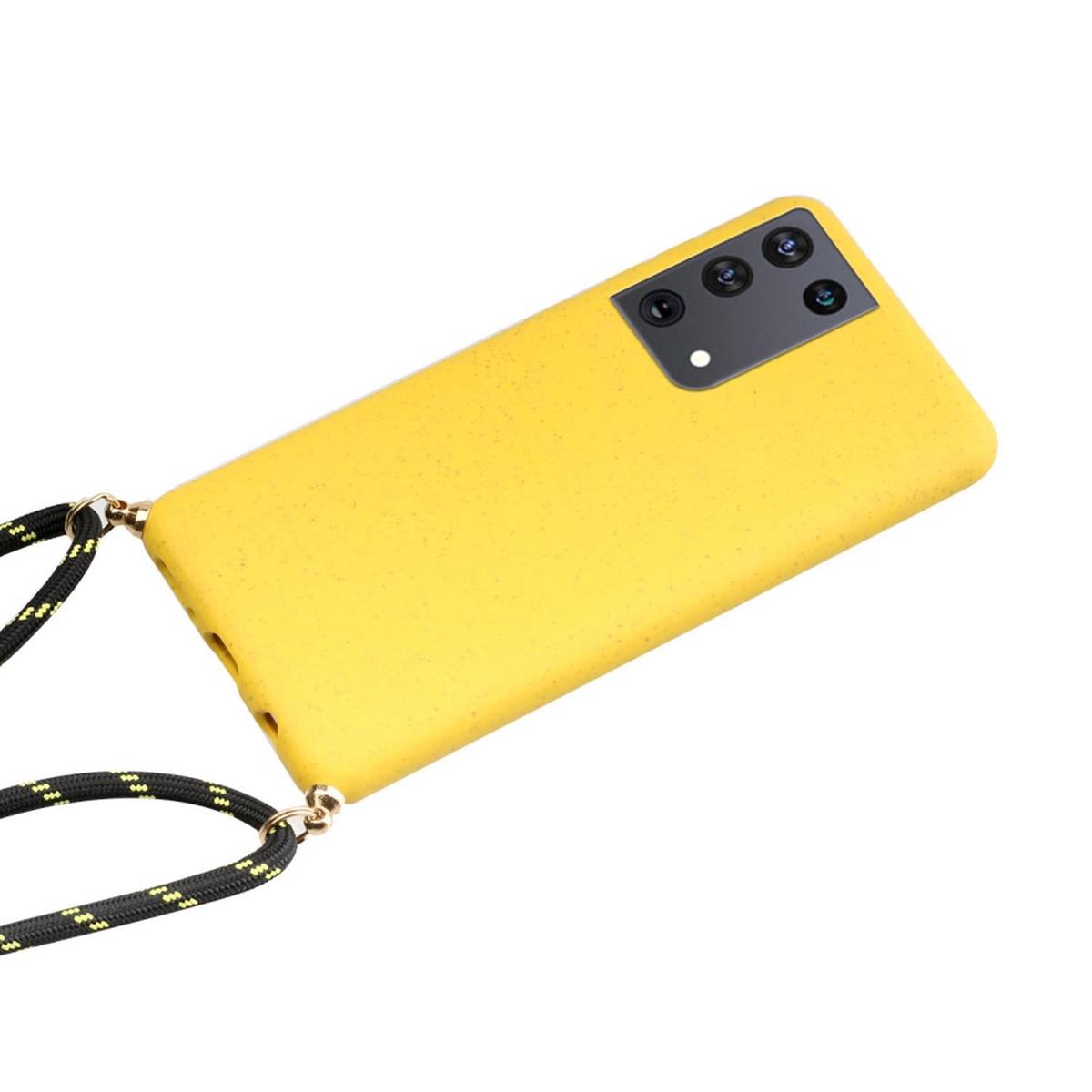 Hülle für Samsung Galaxy S21 Ultra Handyhülle Case Band Handykette Kordel Schnur Gelb