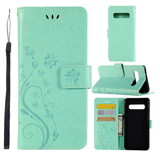 Hülle für Samsung Galaxy S10 Handyhülle Flip Case Cover Schmetterling Grün