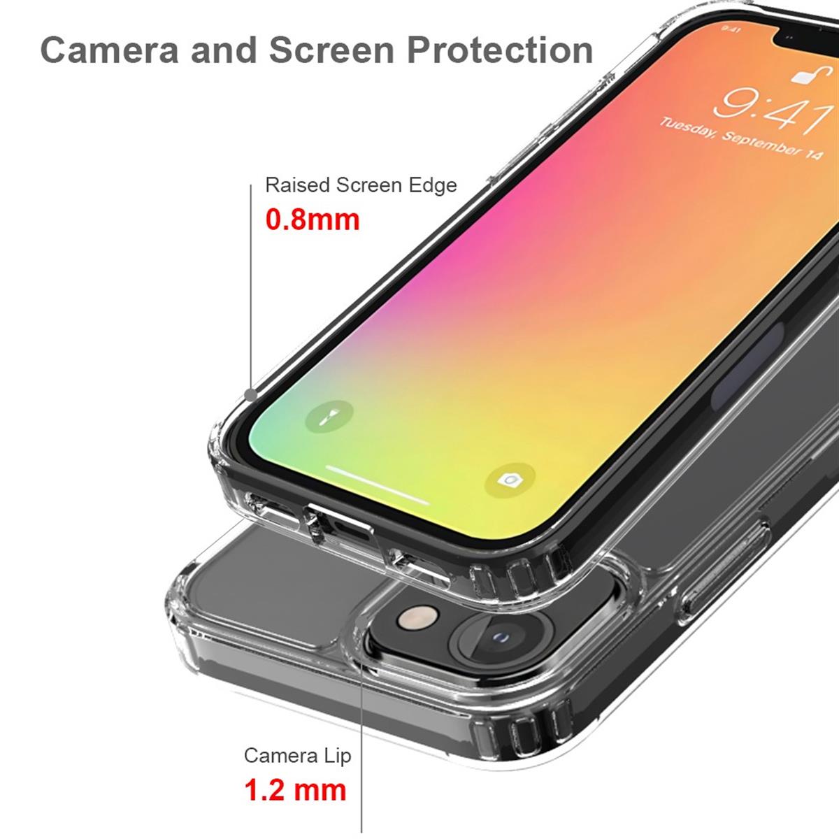 Hülle für Apple iPhone 13 Mini Handyhülle Hybrid Silikon Case Bumper Cover Klar