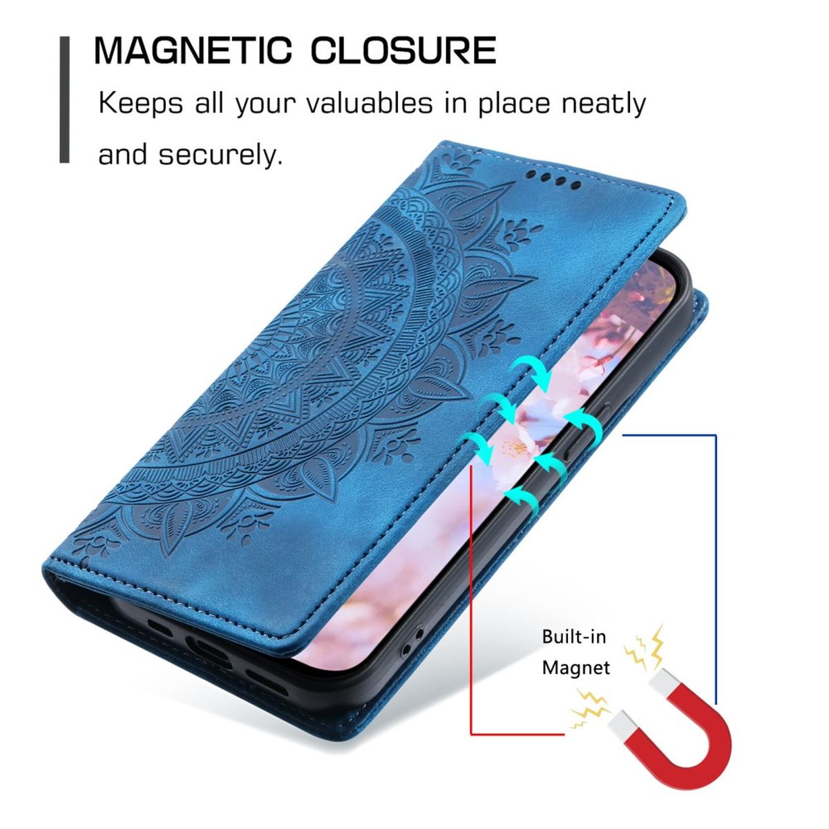 Hülle für Samsung Galaxy S24 Handyhülle Flip Case Cover Tasche Etui Mandala Blau