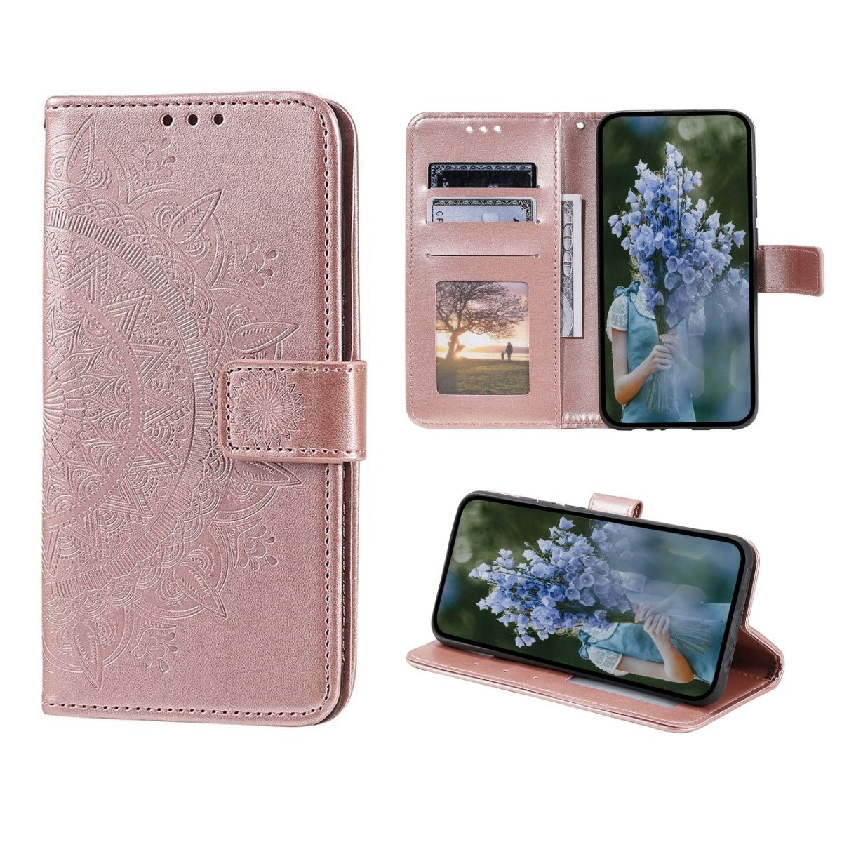 Hülle für Apple iPhone 14 Pro Handyhülle Flip Cover Handy Case Mandala Rosegold