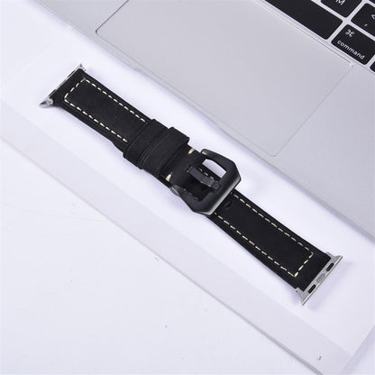 Leder Armband für Apple Watch 49/45/44/42mm Retro Serie Ultra/8/7/6/SE/5 schwarz