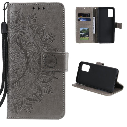Hülle für Samsung Galaxy A03s Handy Tasche Flip Case Cover Etui Mandala Grau