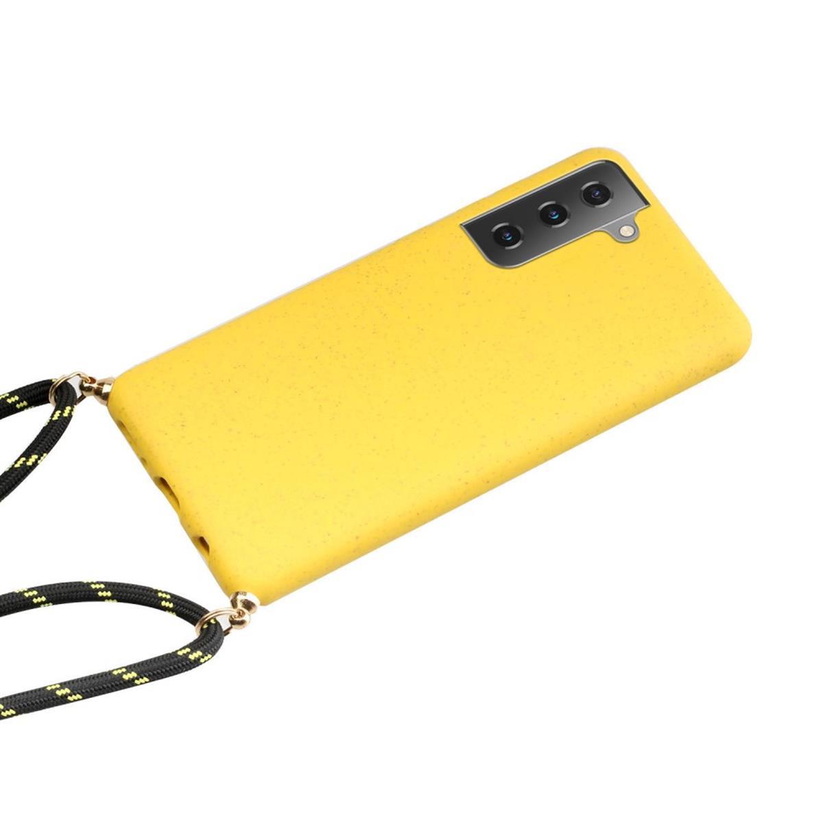 Hülle für Samsung Galaxy S21+ [Plus] Handyhülle Silikon Case Band Handykette Kordel Gelb