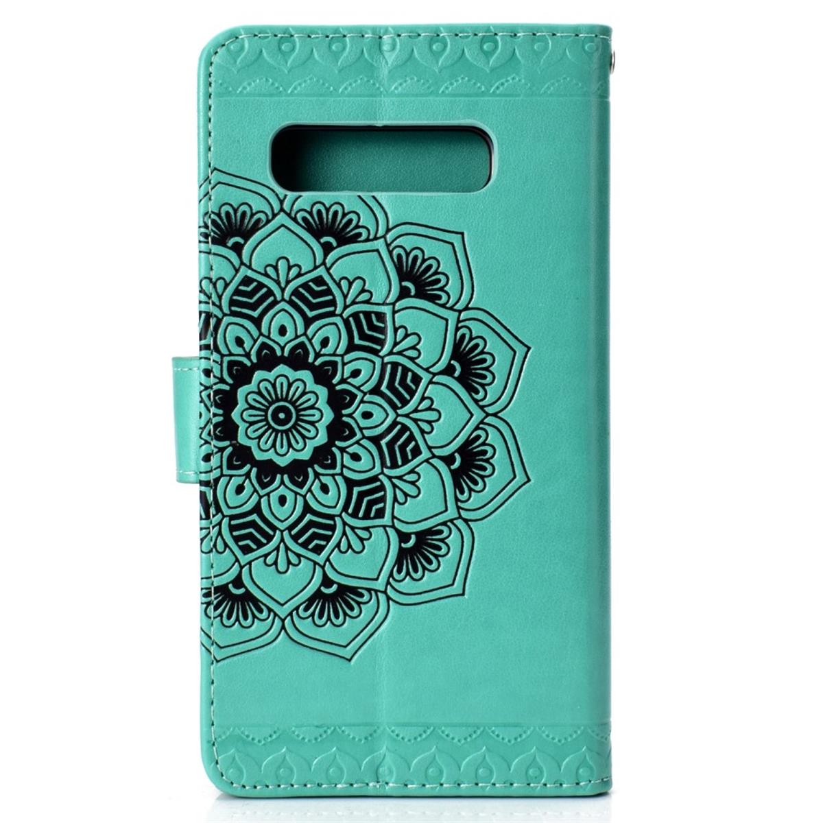 Hülle für Samsung Galaxy S10 Schutzhülle Flip Case Handyhülle Mandala Mint (schwarz)