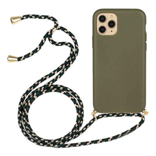 Hülle für Apple iPhone 12 Mini Handyhülle Case Band Handy Kette Cover Kordel Schnur Oliv Grün