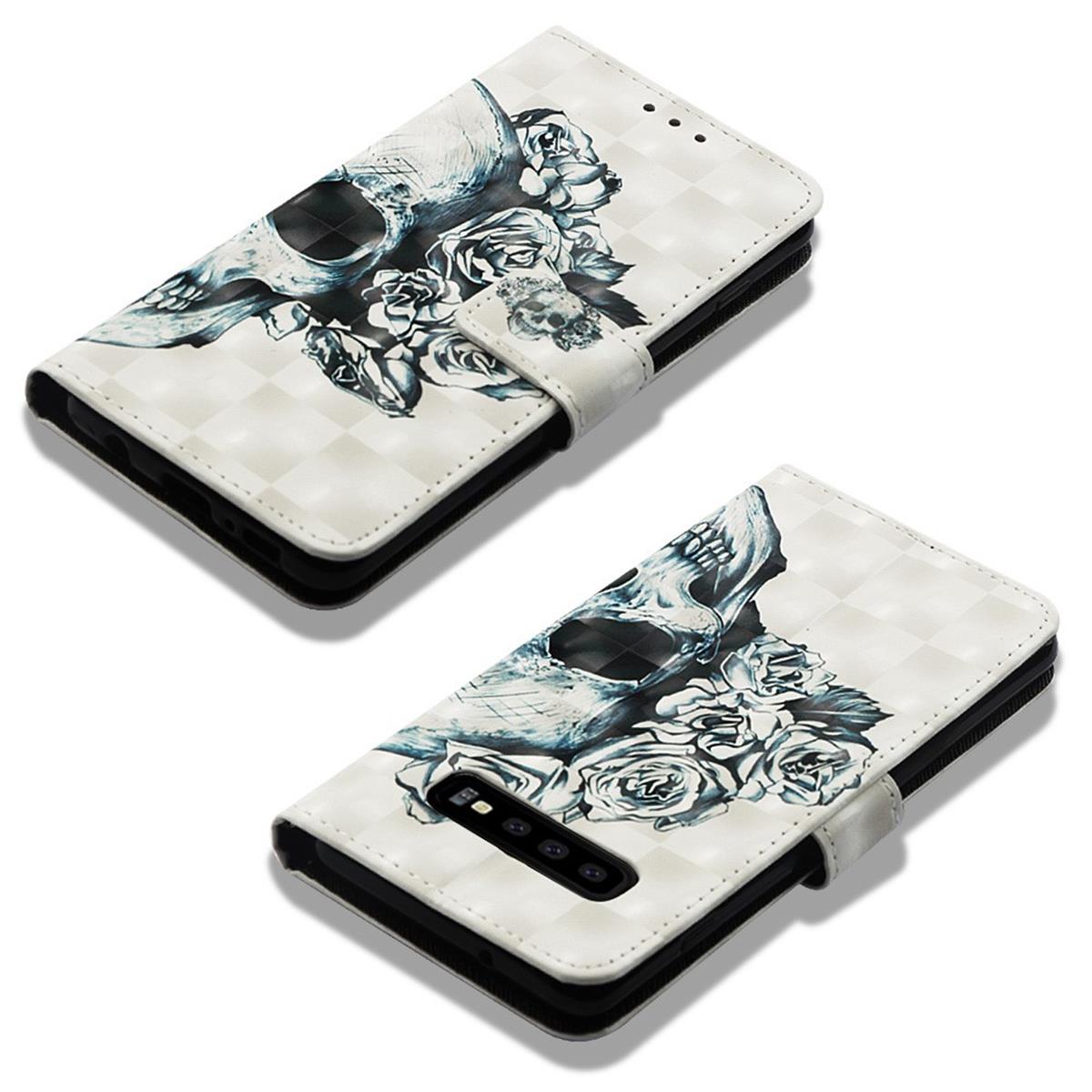 Hülle für Samsung Galaxy S10 Handyhülle Flip Case Cover Bumper Motiv Totenkopf