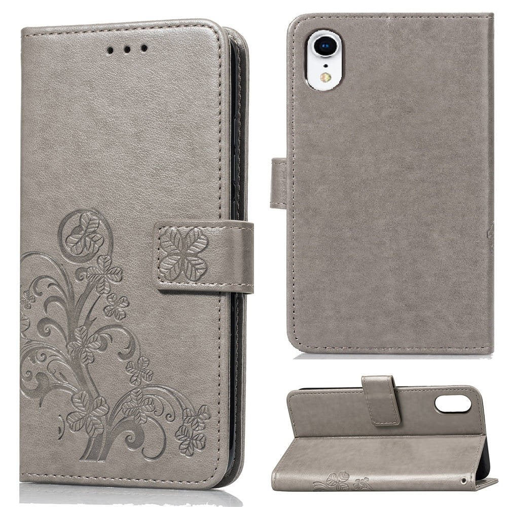 Hülle für Apple iPhone XR Handyhülle Flip Case Cover Tasche Blumen Motiv Grau