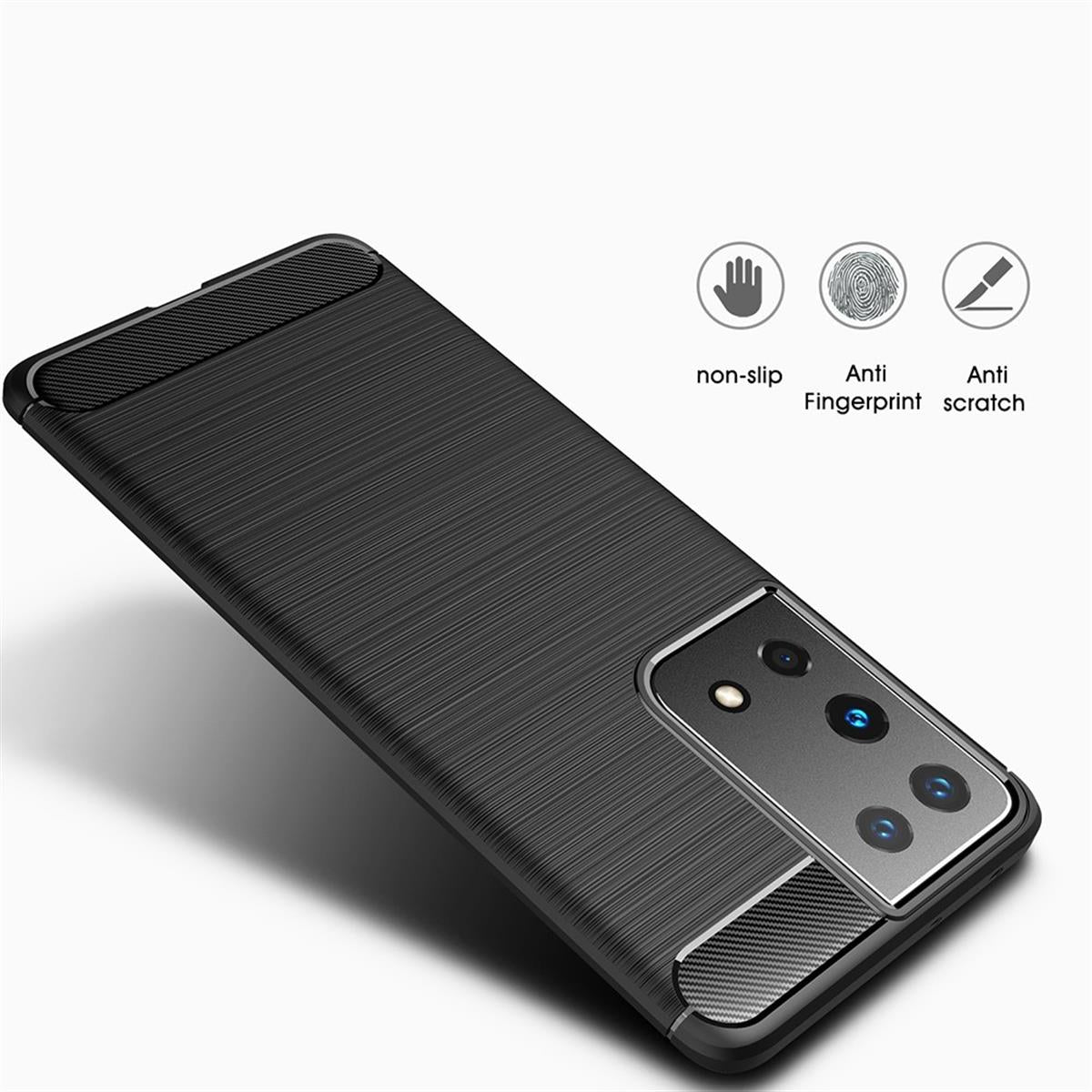 Hülle für Samsung Galaxy S21 Ultra Handyhülle Silikon Case Cover Etui Bumper Carbonfarben