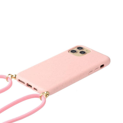 Hülle für Apple iPhone 13 Mini Handy Silikon Case Handykette Band Schnur Rosa