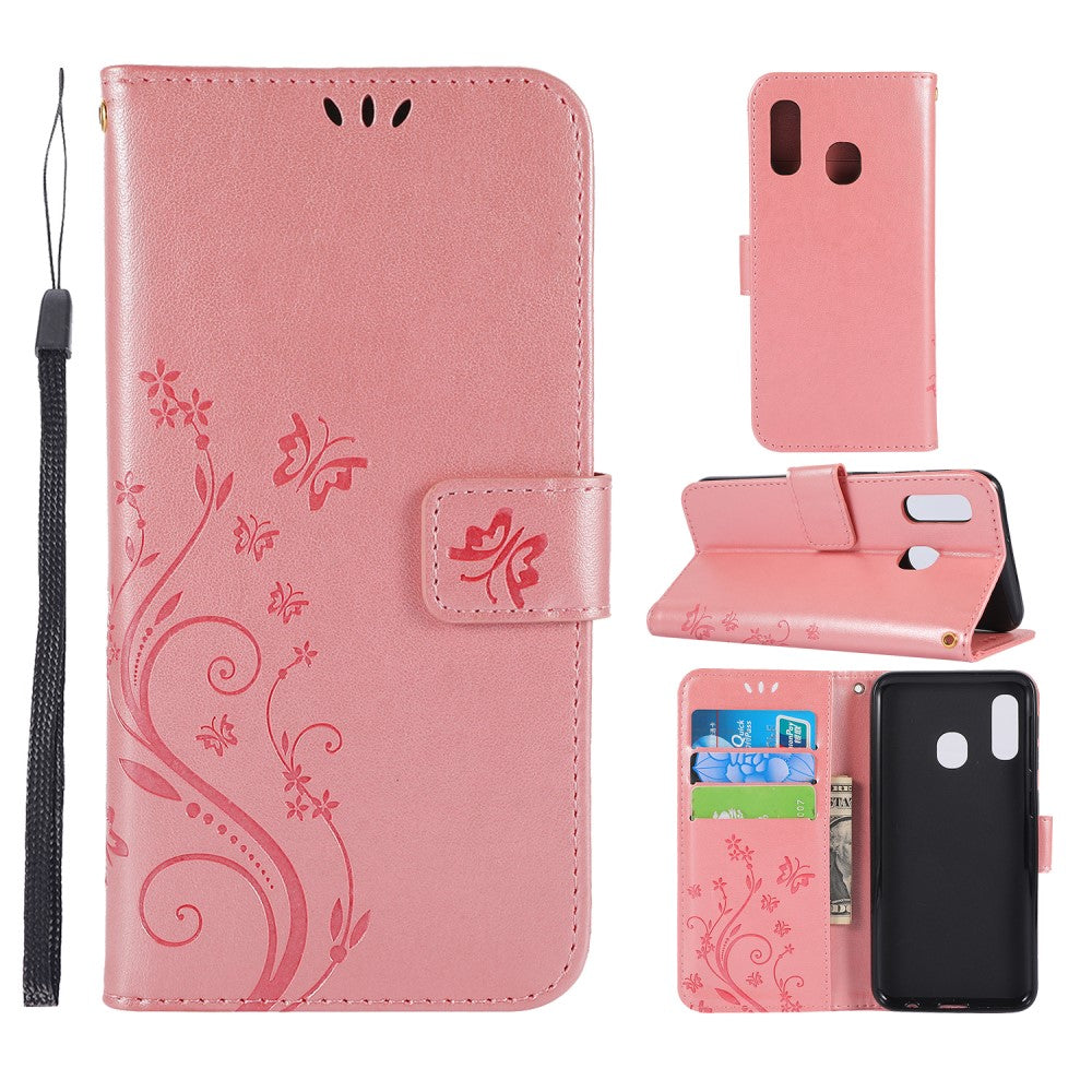 Hülle für Samsung Galaxy A20e Handyhülle Flip Case Schutz Tasche Schmetterling Rosa