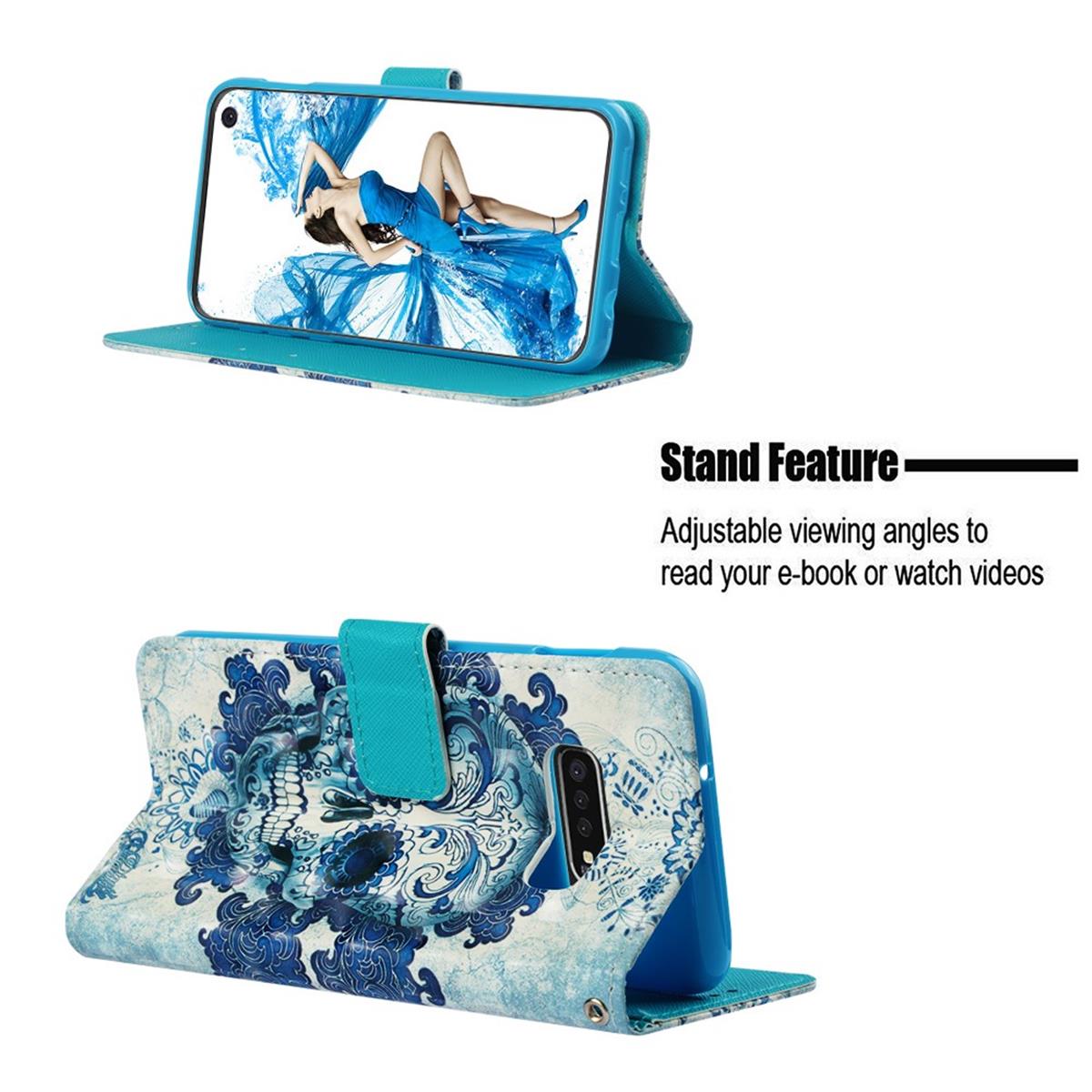 Hülle für Samsung Galaxy S10e Handyhülle Flip Case Cover Bumper Motiv Totenkopf