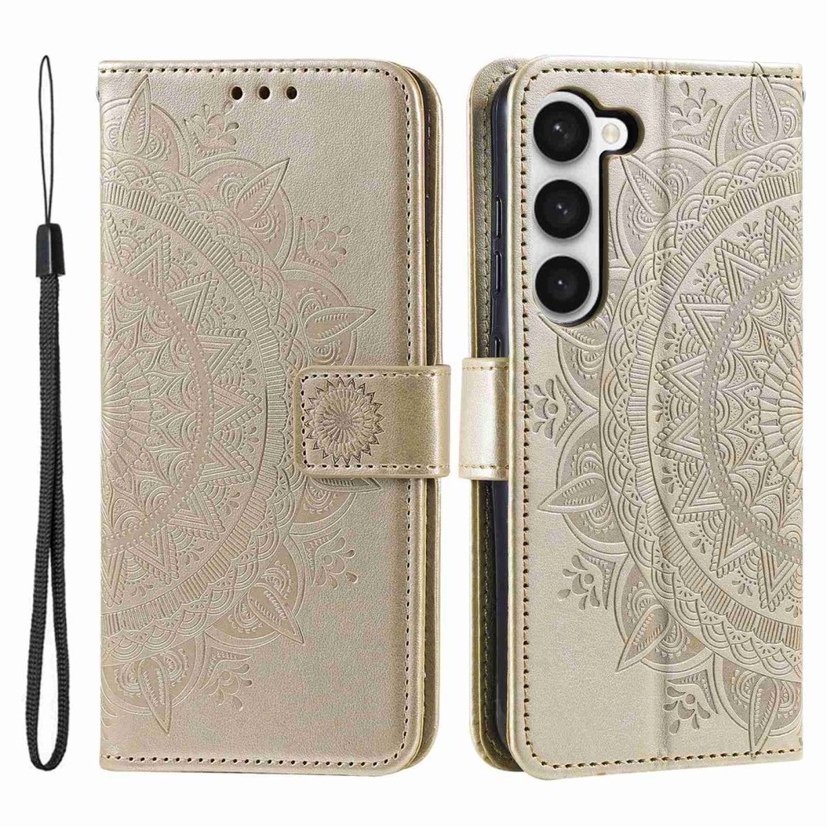 Hülle für Samsung Galaxy S23+ Handyhülle Flip Case Cover Etui Mandala Gold