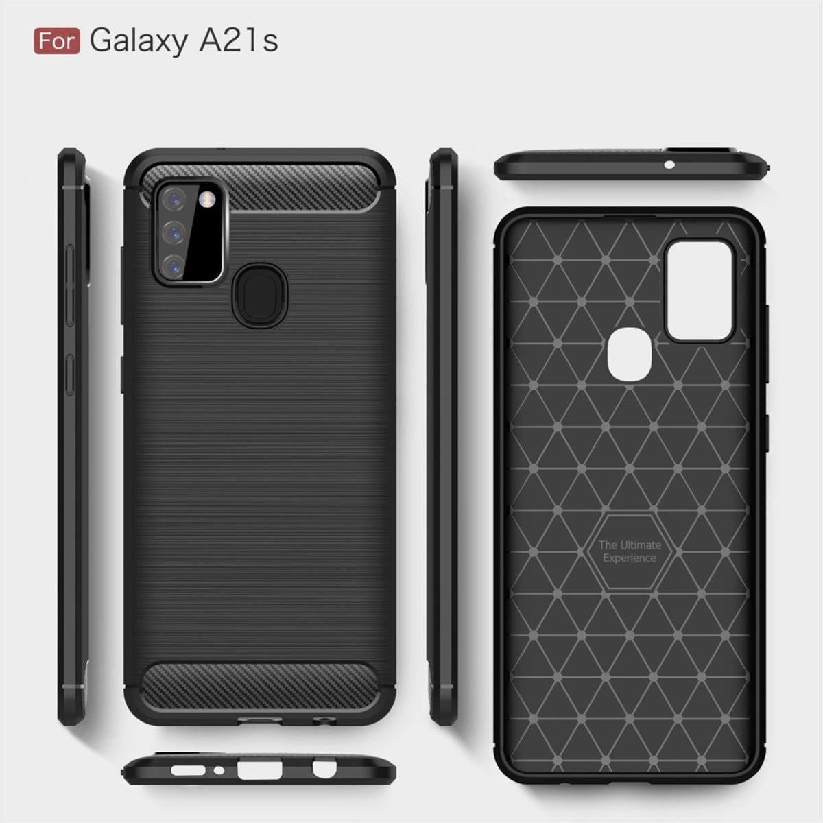 Hülle für Samsung Galaxy A21s Handyhülle Silikon Case Cover Bumper Carbonfarben