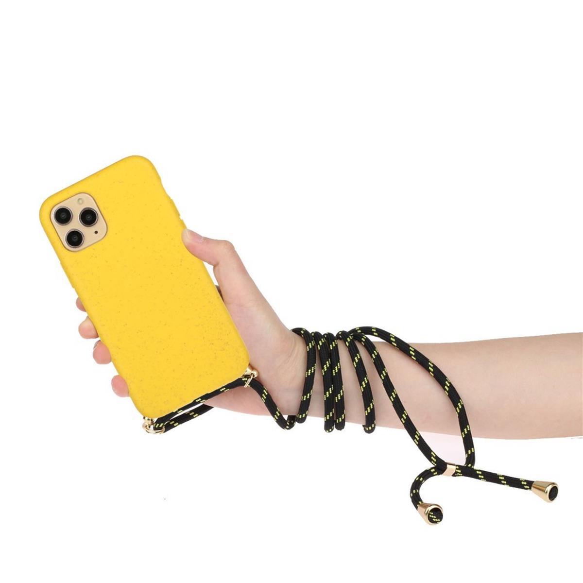 Hülle für Apple iPhone 13 Mini Handy Silikon Case Handykette Band Schnur Gelb