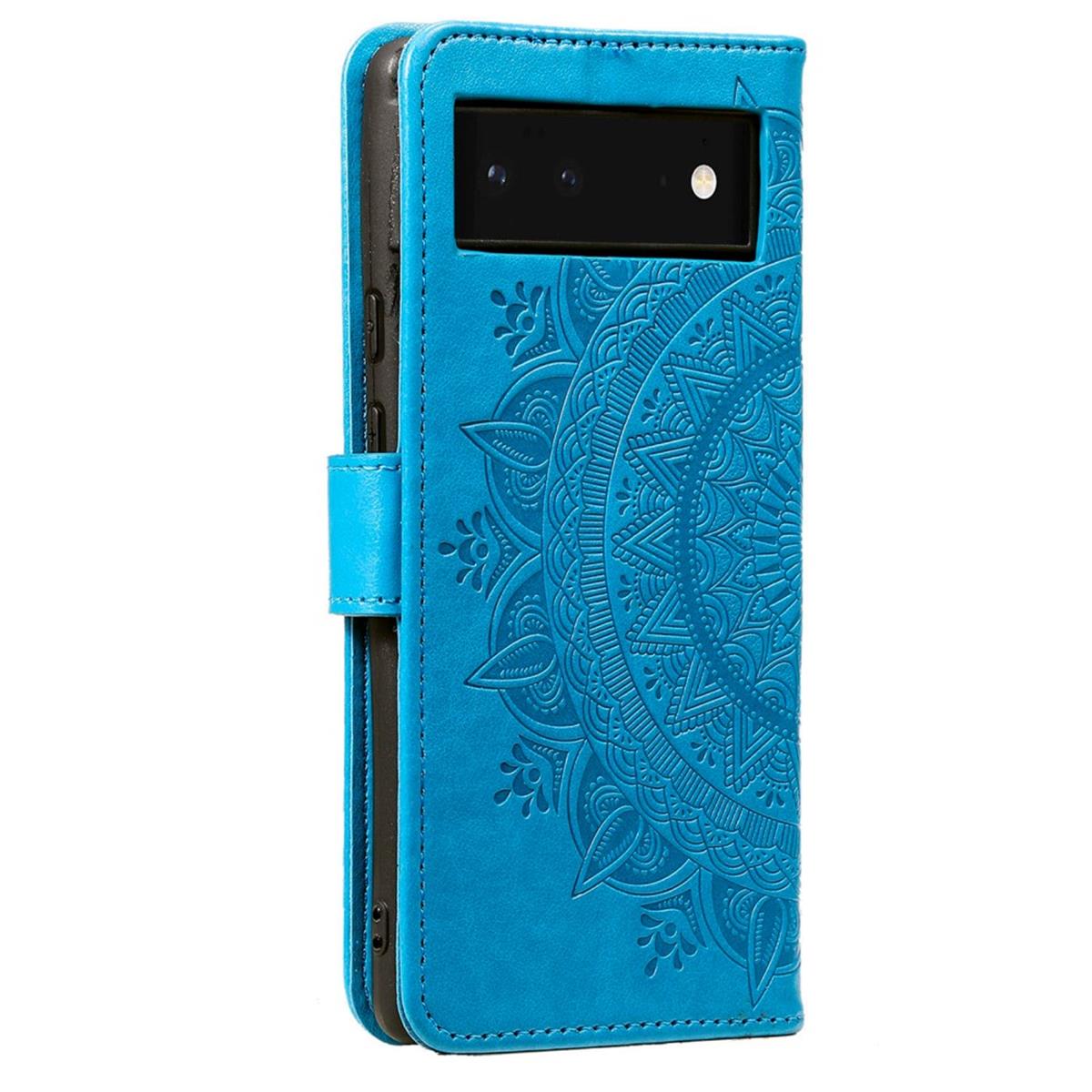 Hülle für Google Pixel 6 Handyhülle Tasche Flip Case Cover Etui Mandala Blau