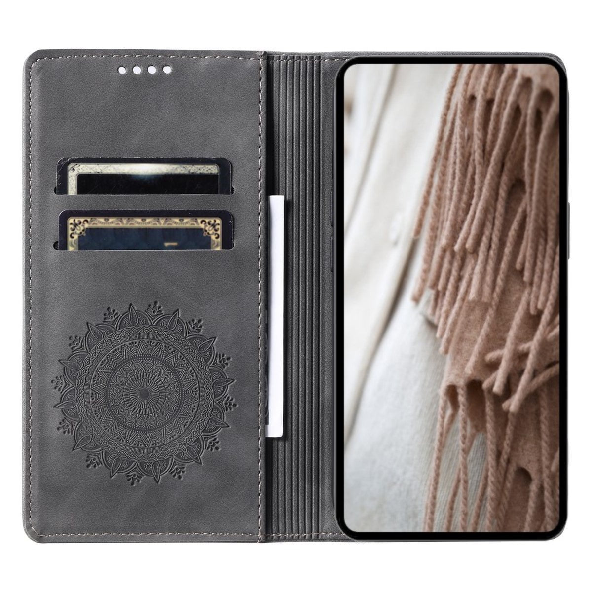 Hülle für Samsung Galaxy A35 5G Handyhülle Flip Case Cover Tasche Mandala Grau