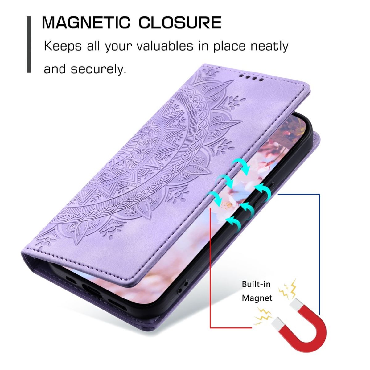Hülle für Samsung Galaxy S24 Handyhülle Flip Case Cover Etui Mandala Lila