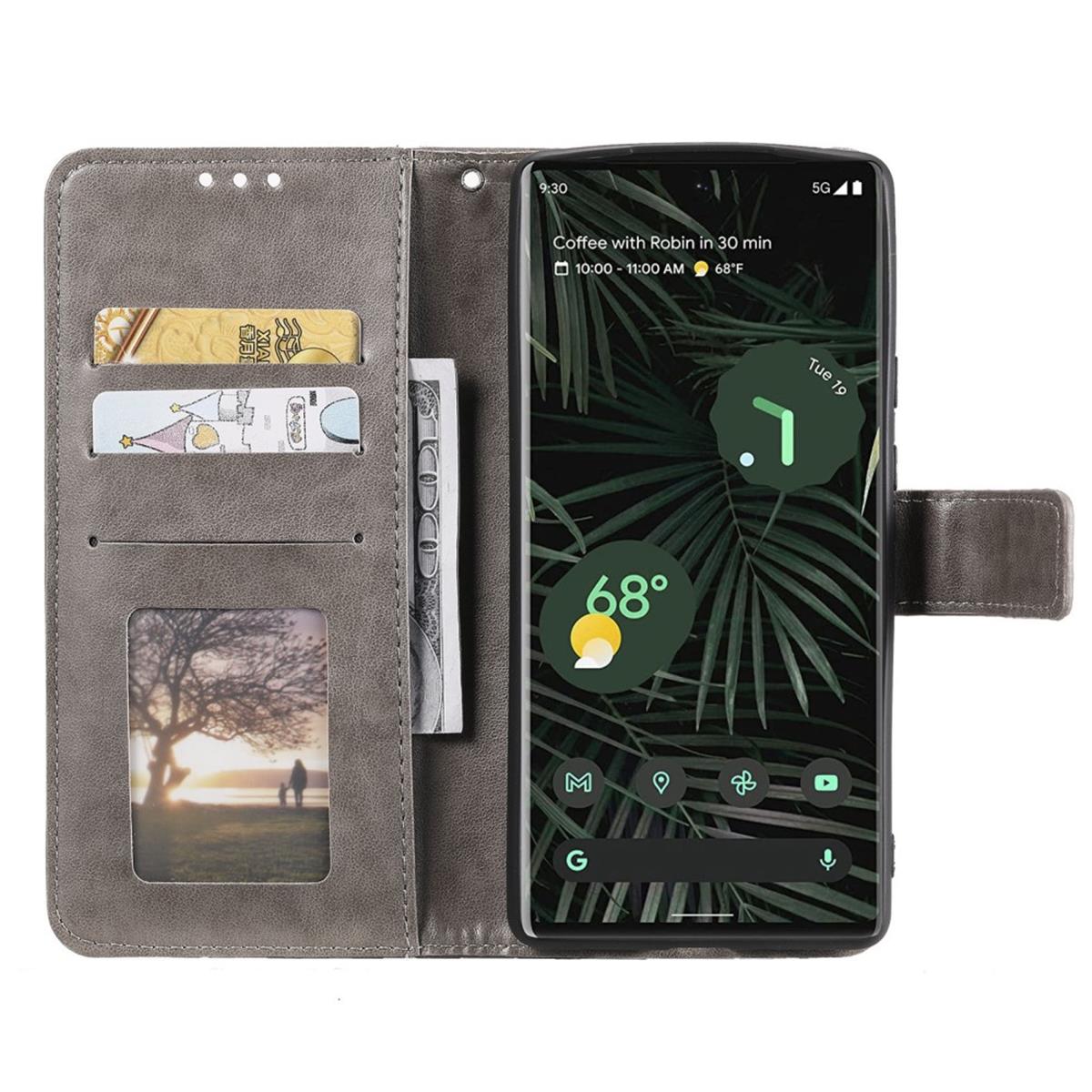 Hülle für Google Pixel 6 Pro Handyhülle Tasche Flip Case Cover Etui Mandala Grau