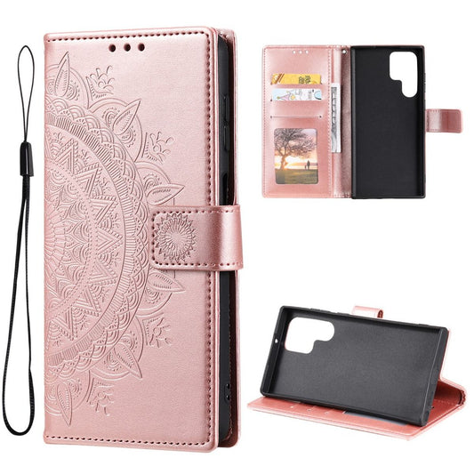 Hülle für Samsung Galaxy S22 Ultra Handyhülle Flip Case Cover Mandala Rosegold